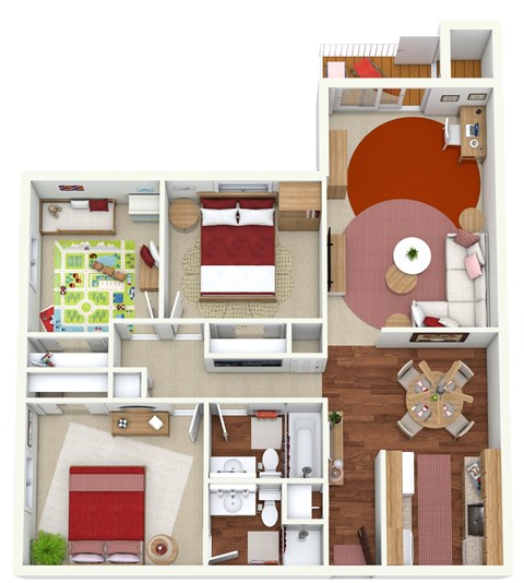 Floor plan for 3 beds, 1.5 baths, 960 sqft